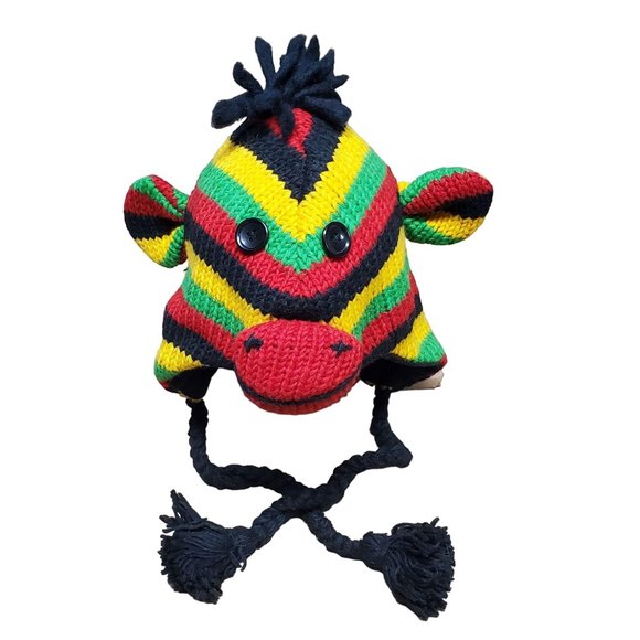 Wool Hat Monkey Design One Size Red/Green/Black - Picture 1 of 6